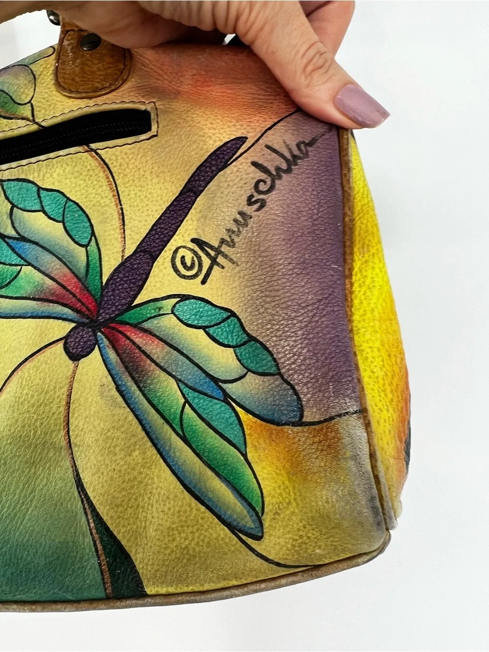 Anna by Anuschka hand-painted leather satchel bag in the 